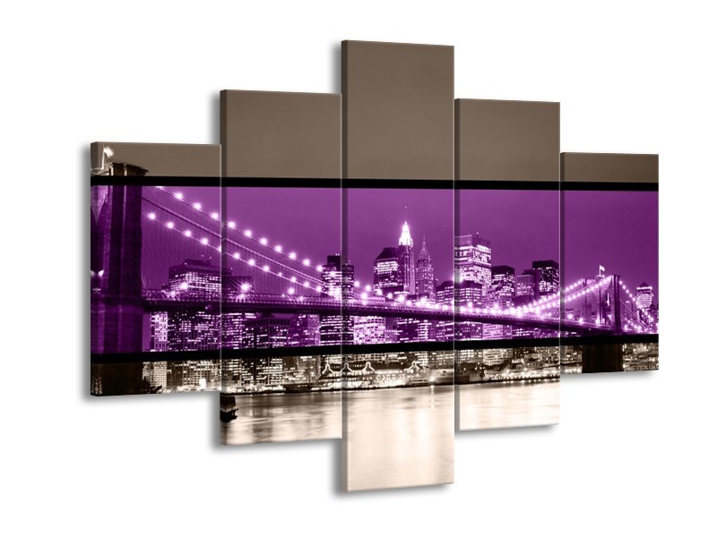 Glas schilderij Brug | Paars, Grijs, Zwart | 150x105cm 5Luik