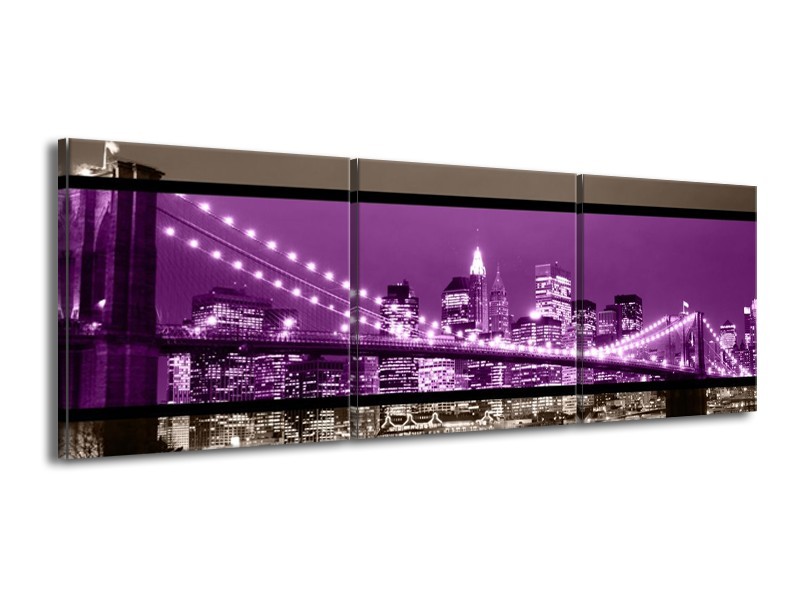 Canvas schilderij Brug | Paars, Grijs, Zwart | 150x50cm 3Luik