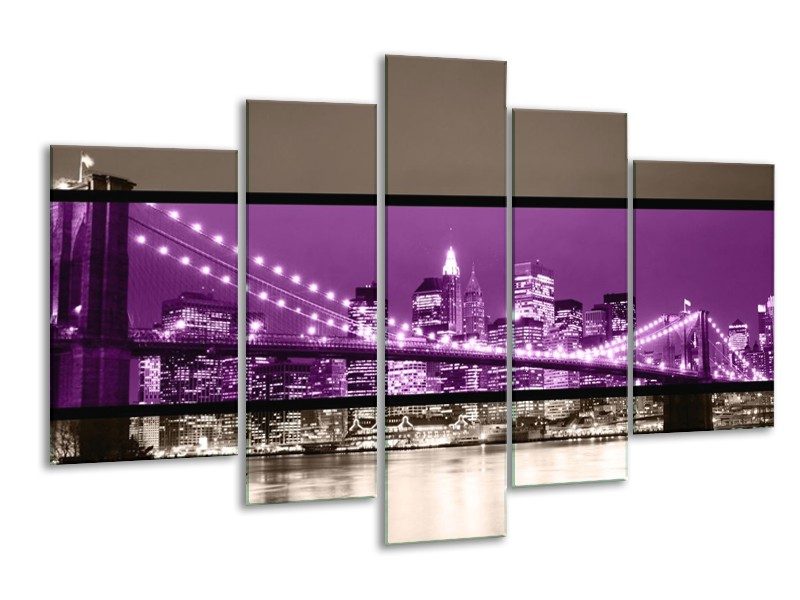 Canvas schilderij Brug | Paars, Grijs, Zwart | 170x100cm 5Luik