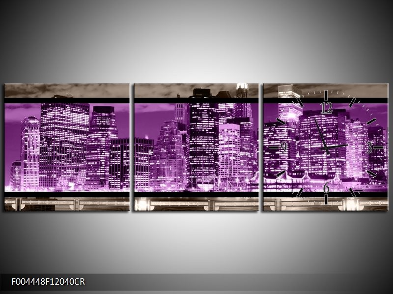 Klok schilderij Modern | Paars, Grijs, Zwart | 120x40cm 3Luik