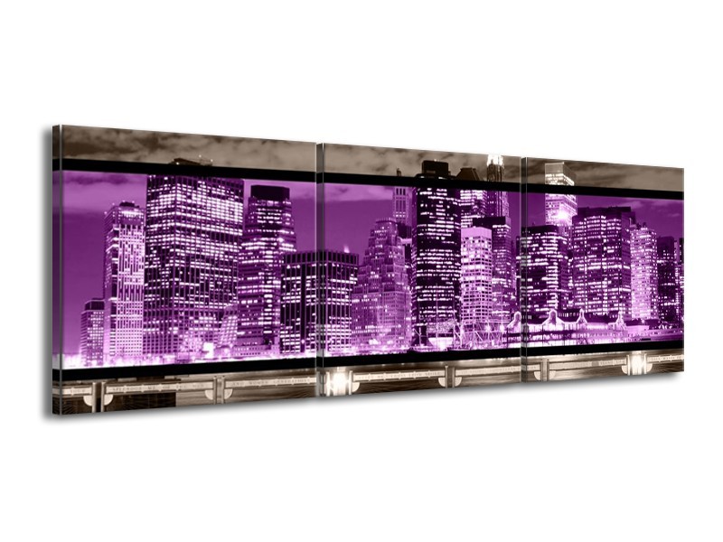 Canvas schilderij Modern | Paars, Grijs, Zwart | 150x50cm 3Luik
