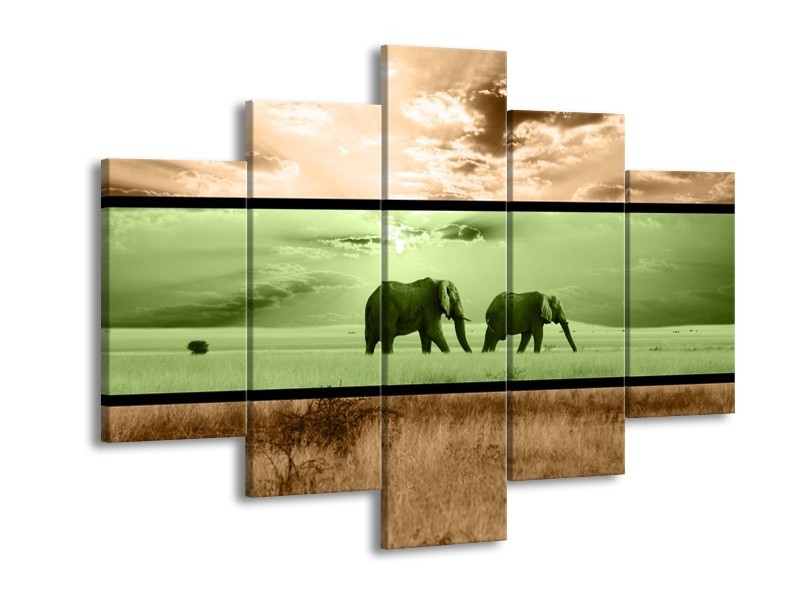 Glas schilderij Olifant | Groen, Bruin | 150x105cm 5Luik