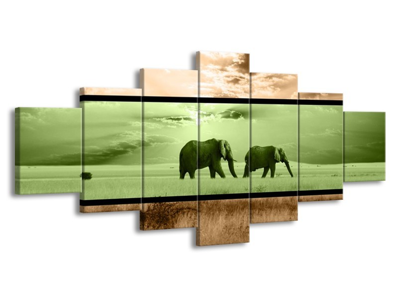 Canvas schilderij Olifant | Groen, Bruin | 210x100cm 7Luik