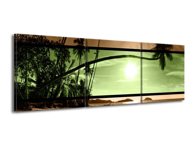 Canvas schilderij Strand | Groen, Bruin, Zwart | 150x50cm 3Luik