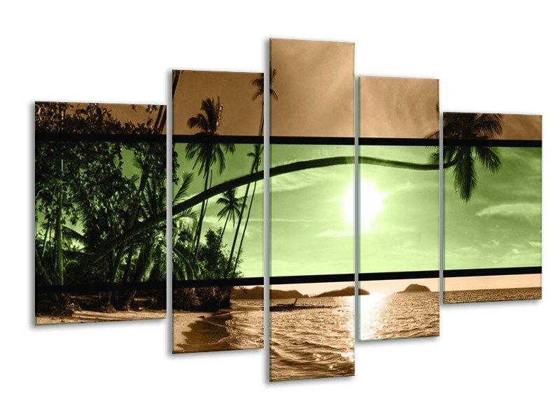 Canvas schilderij Strand | Groen, Bruin, Zwart | 170x100cm 5Luik