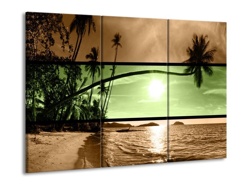 Glas schilderij Strand | Groen, Bruin, Zwart | 90x60cm 3Luik