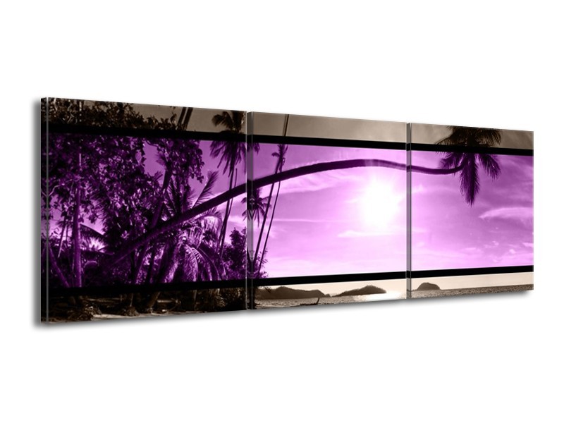 Canvas schilderij Strand | Paars, Grijs, Zwart | 150x50cm 3Luik