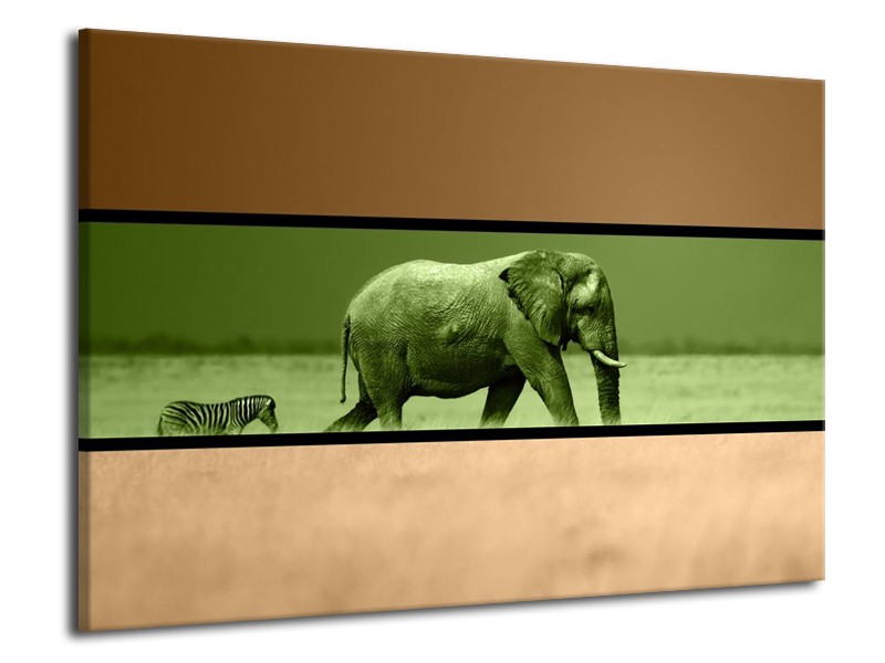 Canvas schilderij Olifant | Groen, Bruin | 70x50cm 1Luik