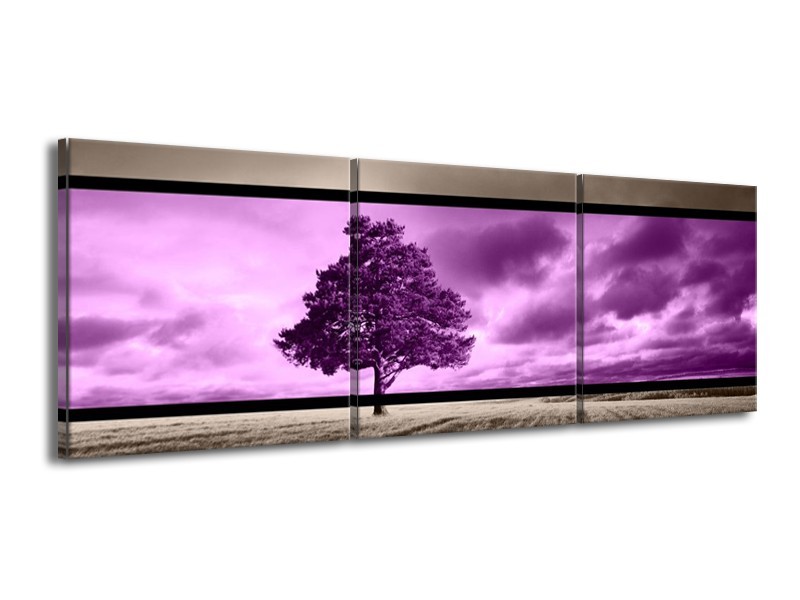 Canvas schilderij Boom | Paars, Grijs | 150x50cm 3Luik