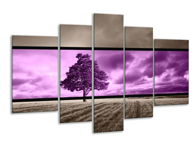 Canvas schilderij Boom | Paars, Grijs | 170x100cm 5Luik