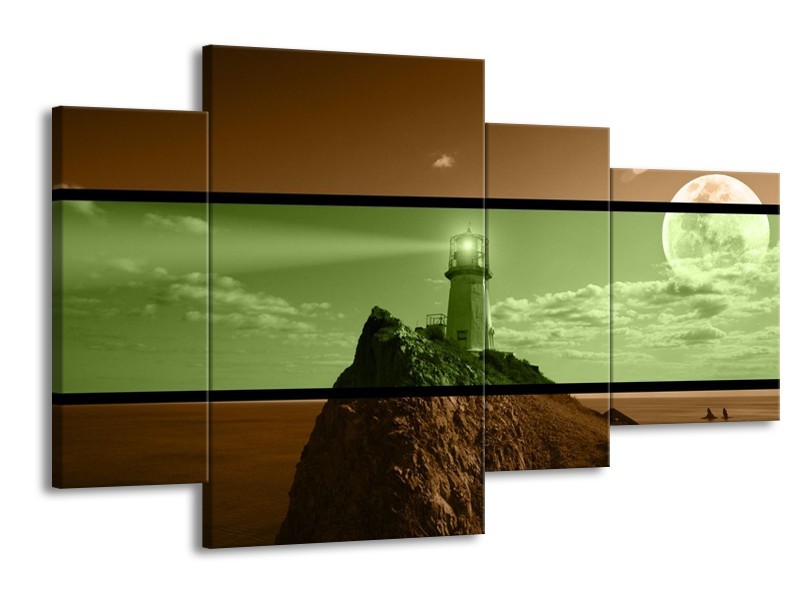Glas schilderij Vuurtoren | Groen, Bruin, Zwart | 120x75cm 4Luik