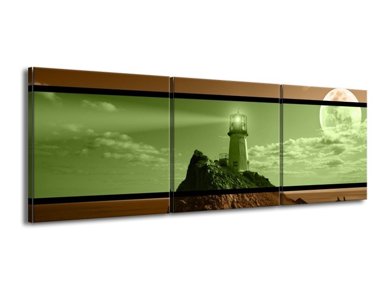 Canvas schilderij Vuurtoren | Groen, Bruin, Zwart | 150x50cm 3Luik