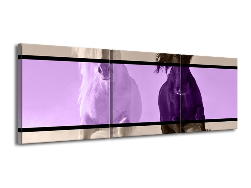 Canvas schilderij Paard | Paars, Zwart, Grijs | 150x50cm 3Luik