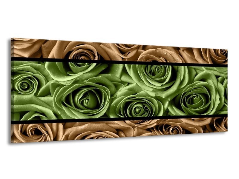 Canvas schilderij Roos | Groen, Bruin, Zwart | 145x58cm 1Luik