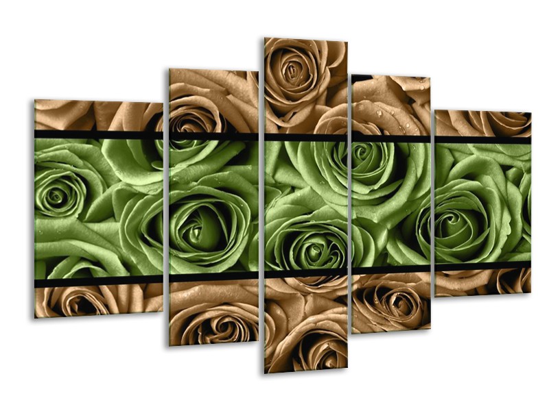 Glas schilderij Roos | Groen, Bruin, Zwart | 170x100cm 5Luik