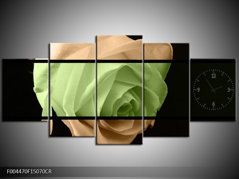 Klok schilderij Roos | Groen, Bruin, Zwart | 150x70cm 5Luik