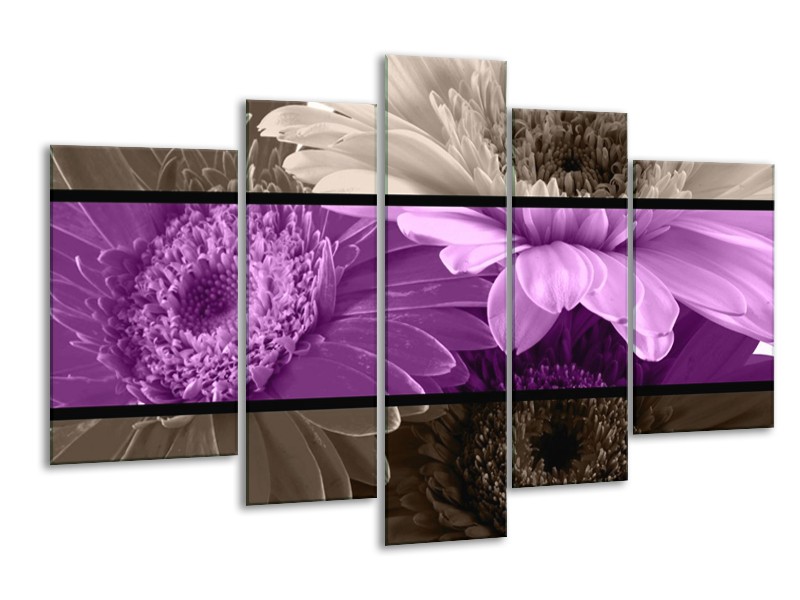 Canvas schilderij Bloem | Paars, Grijs | 170x100cm 5Luik