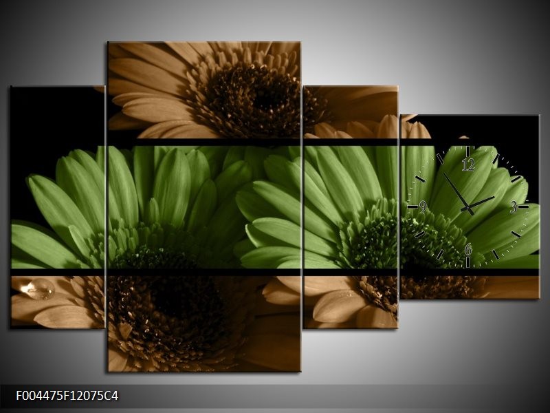 Klok schilderij Bloem | Groen, Bruin | 120x75cm 4Luik