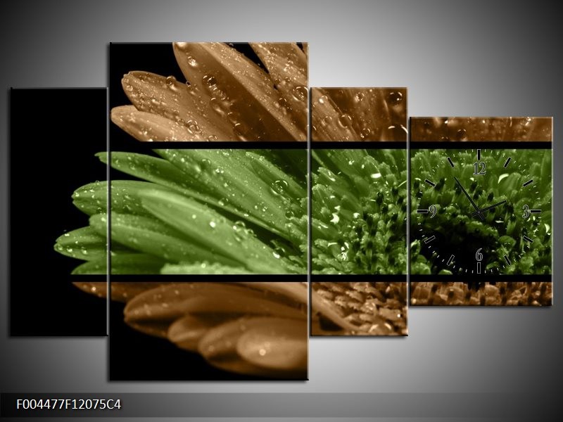 Klok schilderij Bloem | Groen, Bruin | 120x75cm 4Luik