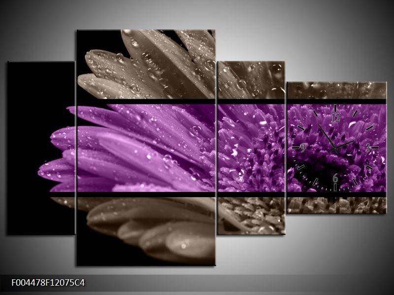 Klok schilderij Bloem | Paars, Grijs | 120x75cm 4Luik