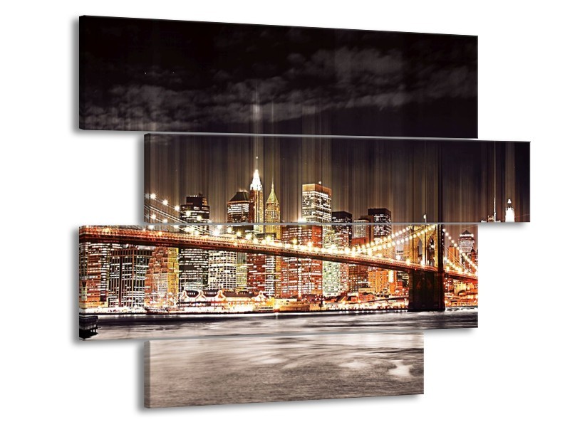 Glas schilderij Brug | Bruin, Geel, Zwart | 115x85cm 4Luik