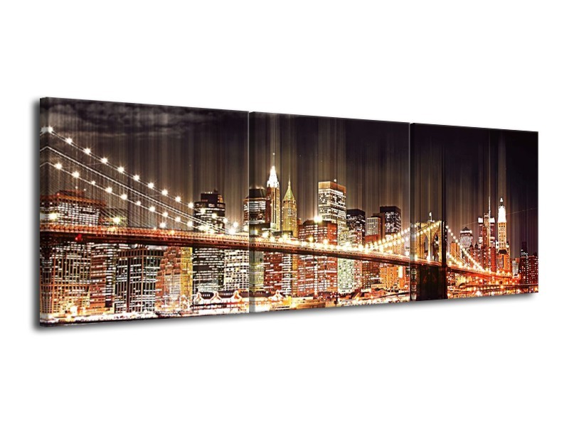 Canvas schilderij Brug | Bruin, Geel, Zwart | 120x40cm 3Luik