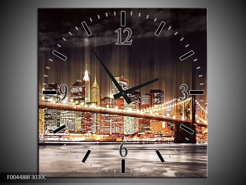 Klok schilderij Brug | Bruin, Geel, Zwart | 30x30cm 1Luik