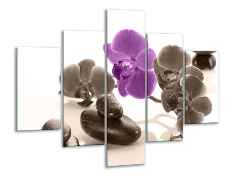 Canvas schilderij Orchidee | Paars, Grijs, Wit | 100x70cm 5Luik