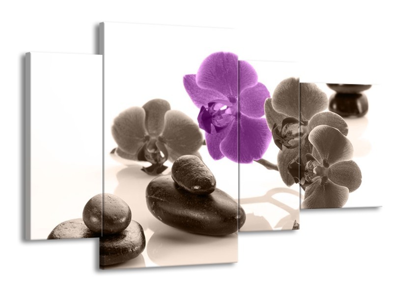 Canvas schilderij Orchidee | Paars, Grijs, Wit | 120x75cm 4Luik