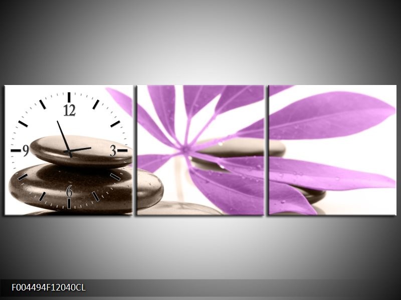 Klok schilderij Spa | Zwart, Paars, Wit | 120x40cm 3Luik