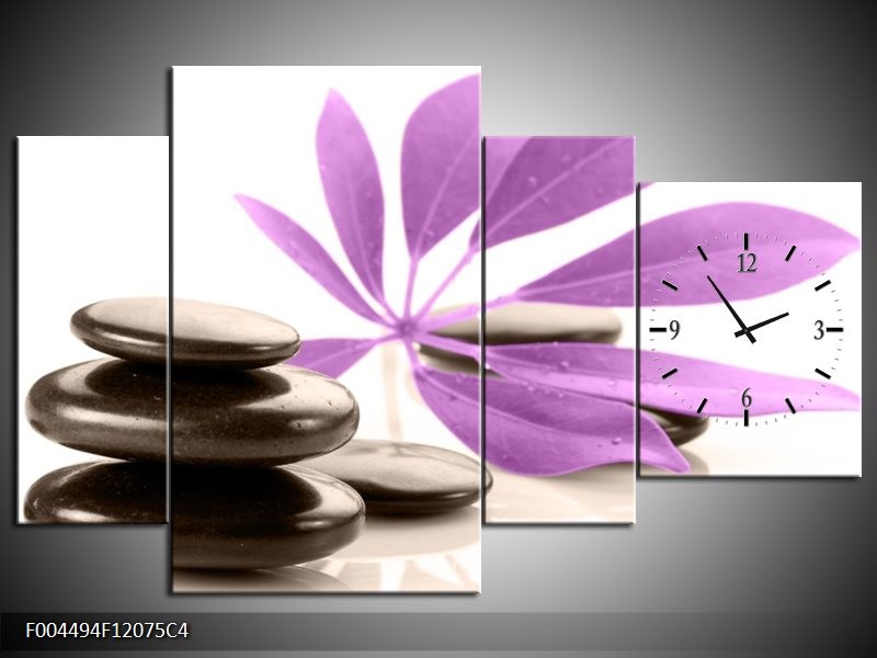 Klok schilderij Spa | Zwart, Paars, Wit | 120x75cm 4Luik