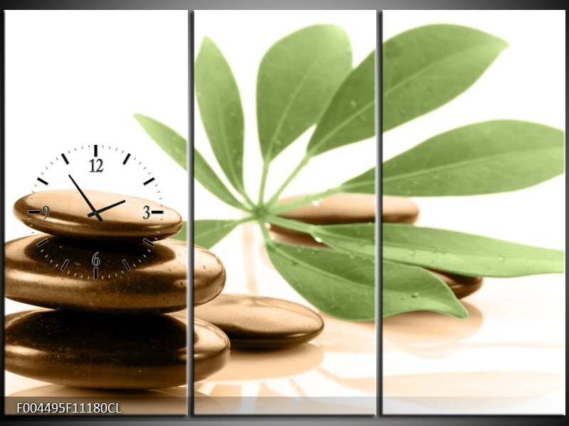 Klok schilderij Spa | Groen, Bruin, Wit | 111x80cm 3Luik