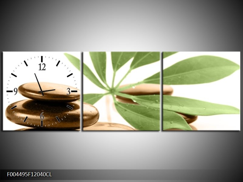 Klok schilderij Spa | Groen, Bruin, Wit | 120x40cm 3Luik