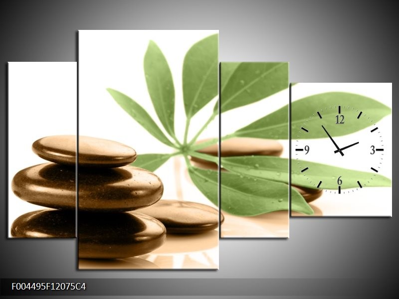 Klok schilderij Spa | Groen, Bruin, Wit | 120x75cm 4Luik