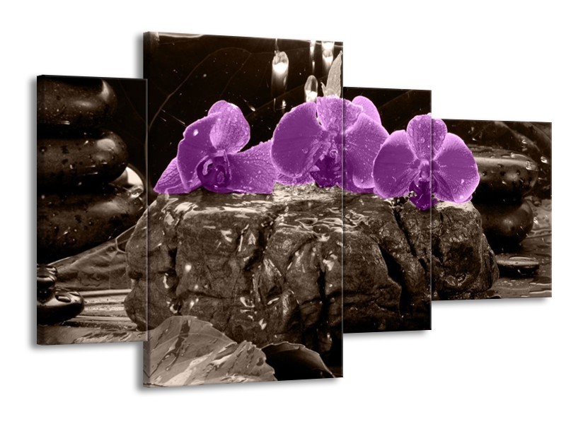 Canvas schilderij Orchidee | Paars, Grijs | 120x75cm 4Luik