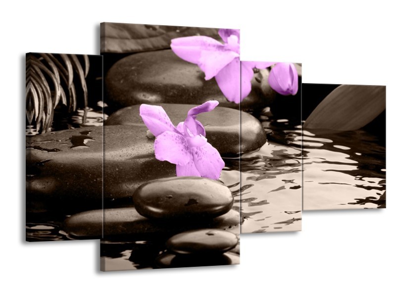 Canvas schilderij Orchidee | Grijs, Paars | 120x75cm 4Luik