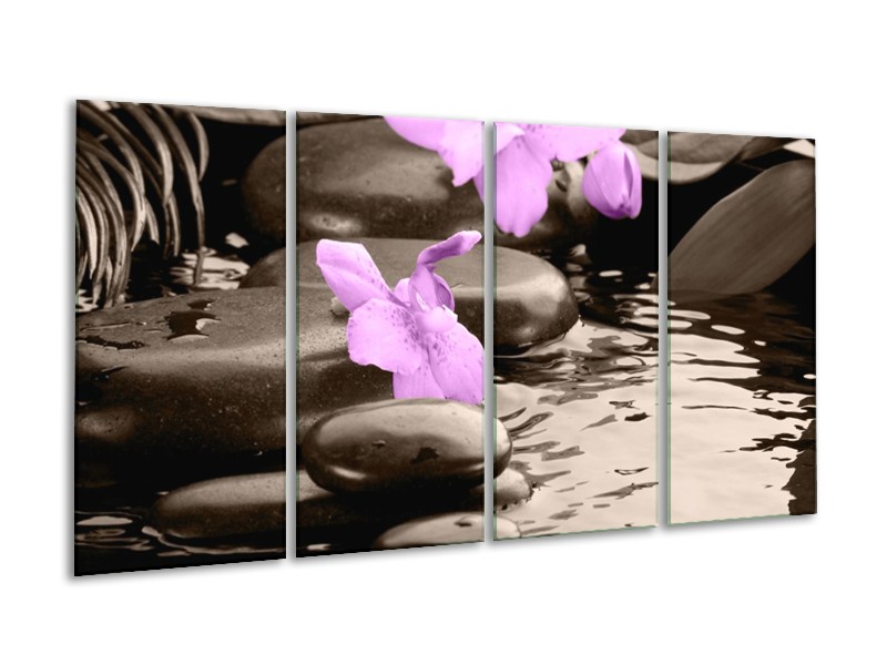 Canvas schilderij Orchidee | Grijs, Paars | 160x80cm 4Luik