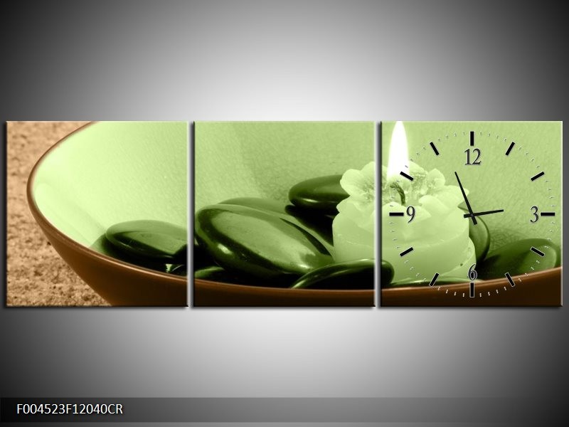 Klok schilderij Spa | Bruin, Groen | 120x40cm 3Luik