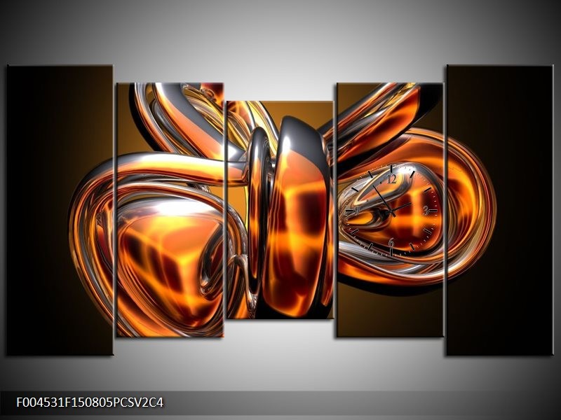 Klok schilderij Modern | Goud, Geel, Bruin | 150x80cm 5Luik