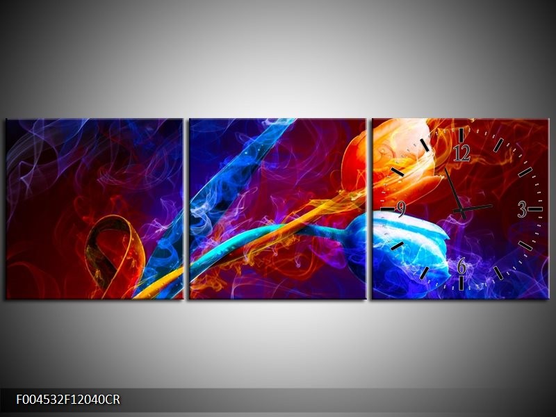 Klok schilderij Tulp | Blauw, Rood, Oranje | 120x40cm 3Luik