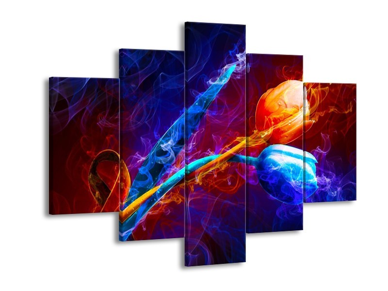 Canvas schilderij Tulp | Blauw, Rood, Oranje | 150x105cm 5Luik