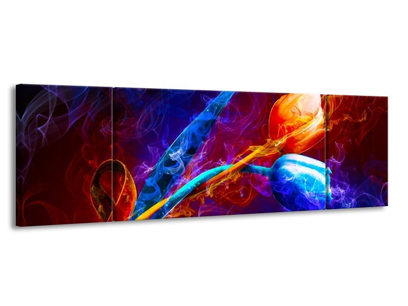 Glas schilderij Tulp | Blauw, Rood, Oranje | 170x50cm 3Luik