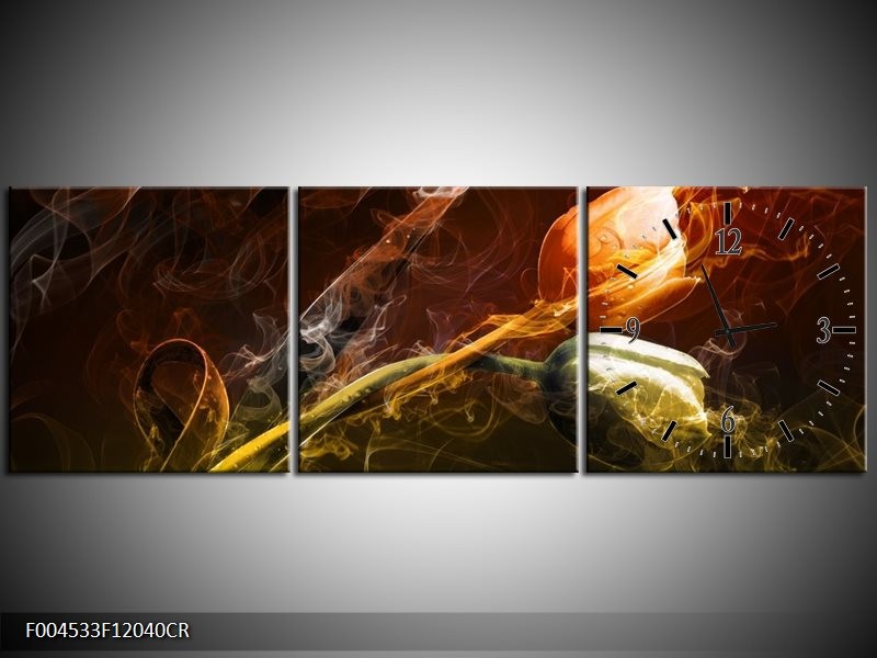 Klok schilderij Tulp | Oranje, Groen, Geel | 120x40cm 3Luik