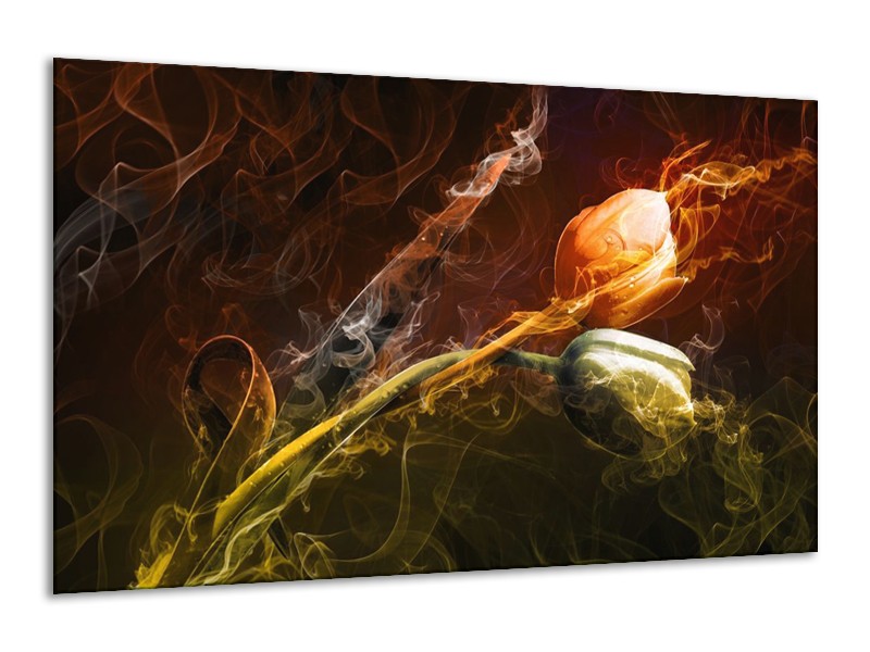 Canvas schilderij Tulp | Oranje, Groen, Geel | 120x70cm 1Luik