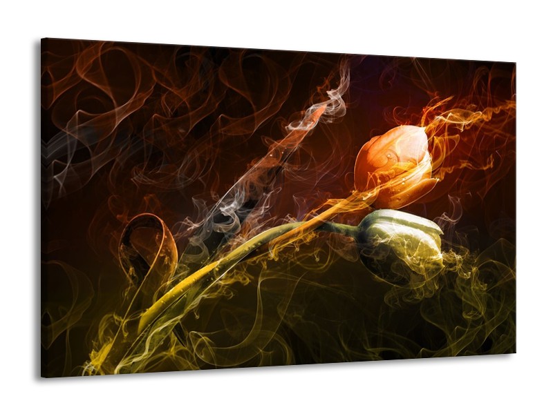 Canvas schilderij Tulp | Oranje, Groen, Geel | 140x90cm 1Luik