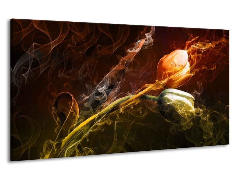 Canvas schilderij Tulp | Oranje, Groen, Geel | 190x100cm 1Luik