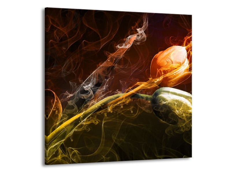 Canvas schilderij Tulp | Oranje, Groen, Geel | 50x50cm 1Luik