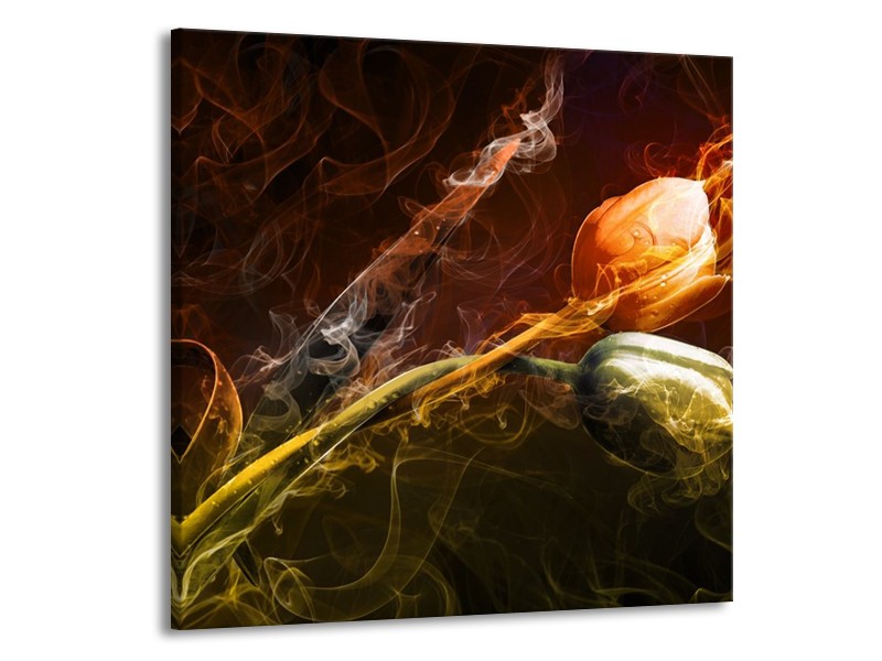 Canvas schilderij Tulp | Oranje, Groen, Geel | 70x70cm 1Luik