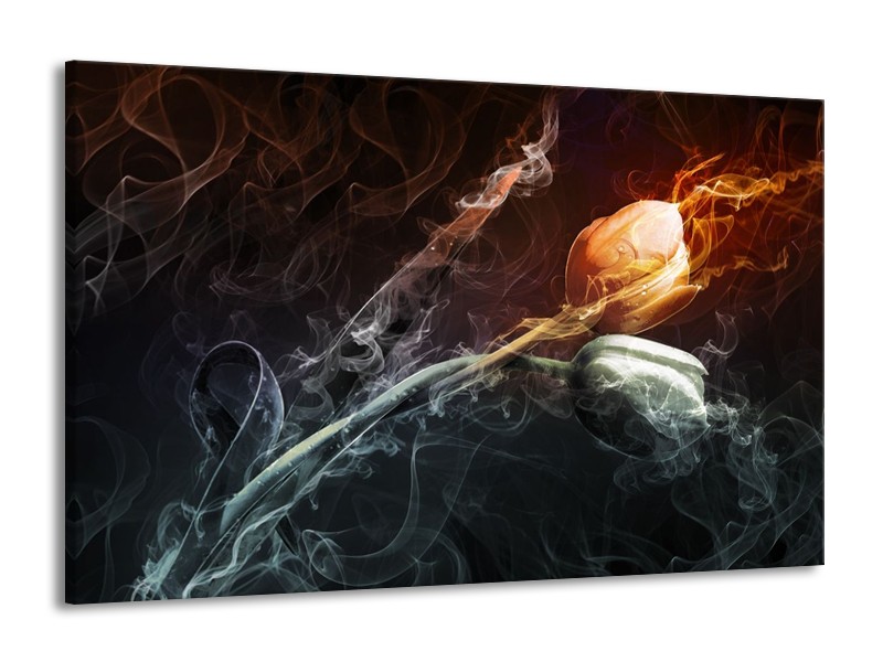 Canvas schilderij Tulp | Grijs, Geel | 140x90cm 1Luik