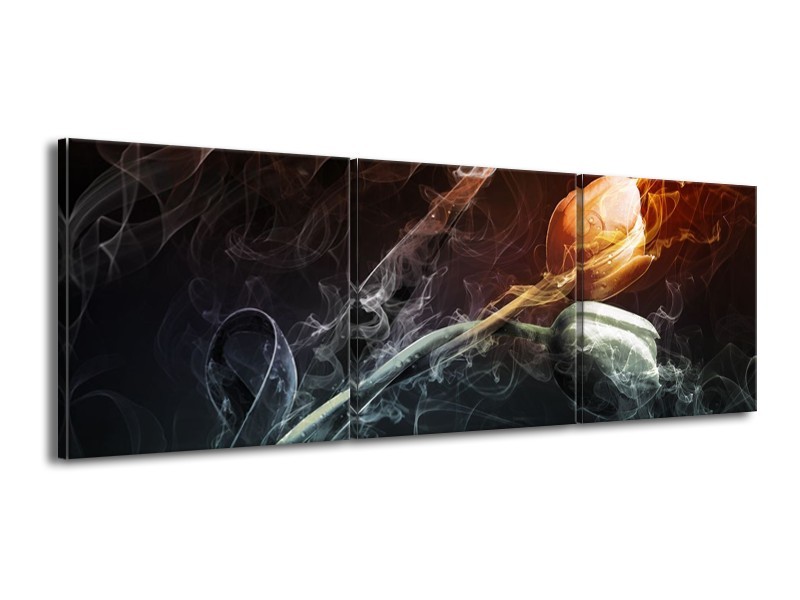 Canvas schilderij Tulp | Grijs, Geel | 150x50cm 3Luik